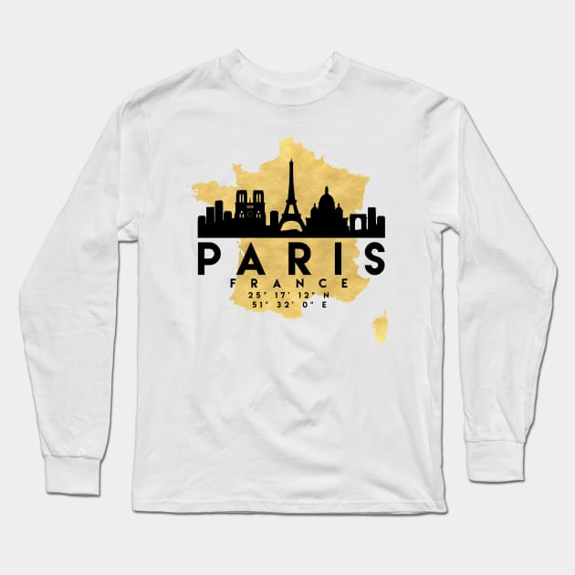 Paris France Skyline Map Art Long Sleeve T-Shirt by deificusArt